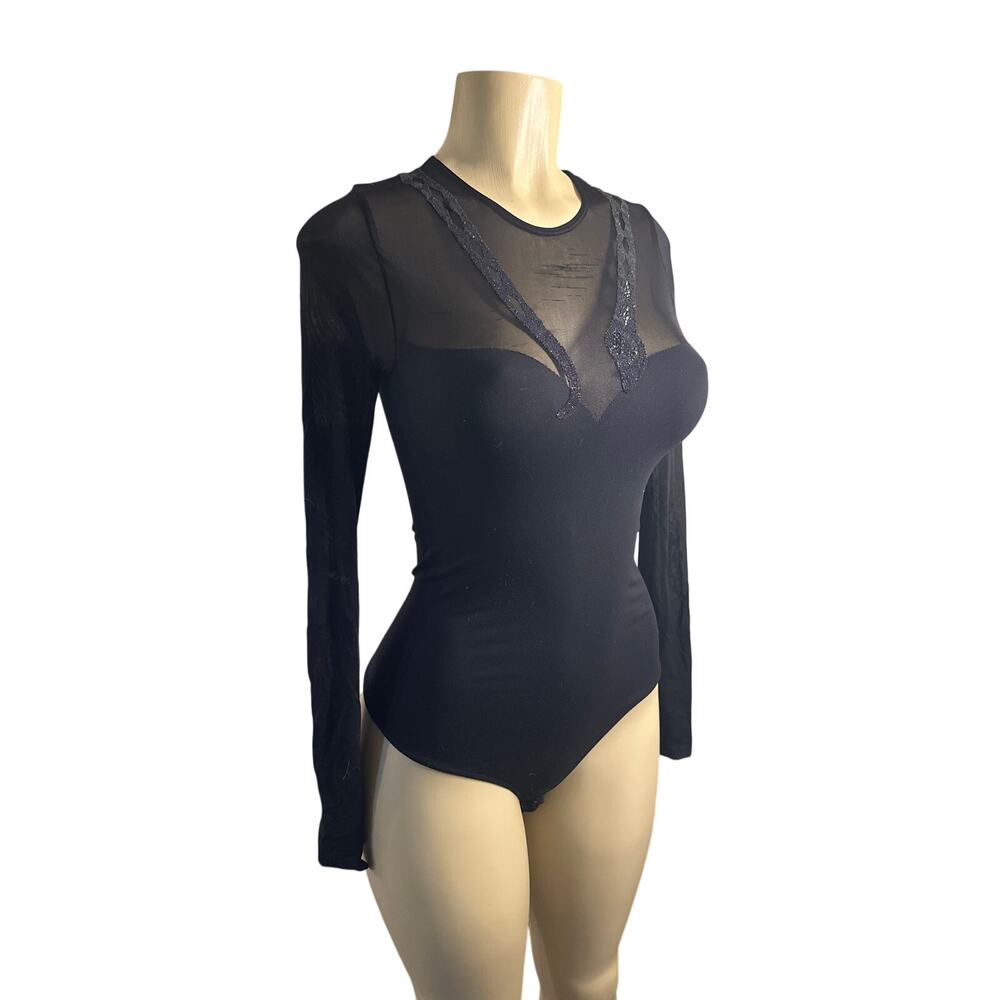 Women S Wolford Glam Snake String Body Black Bodysuit Leotard Mesh Net Lace Top